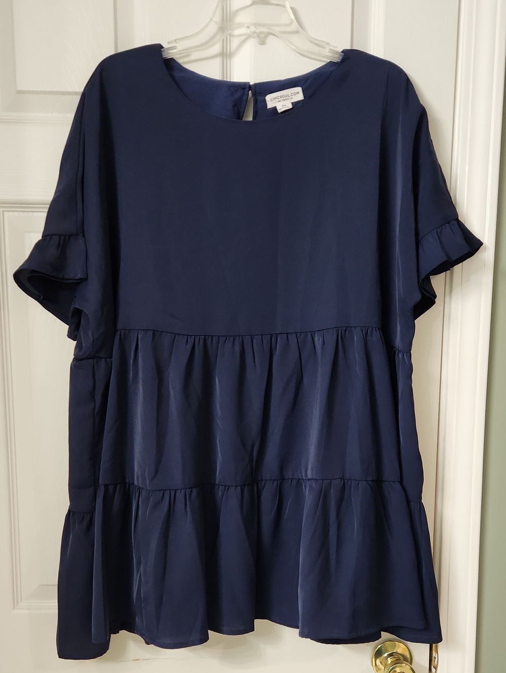 Chic Soul Navy Tiered Short-Sleeve Babydoll Top